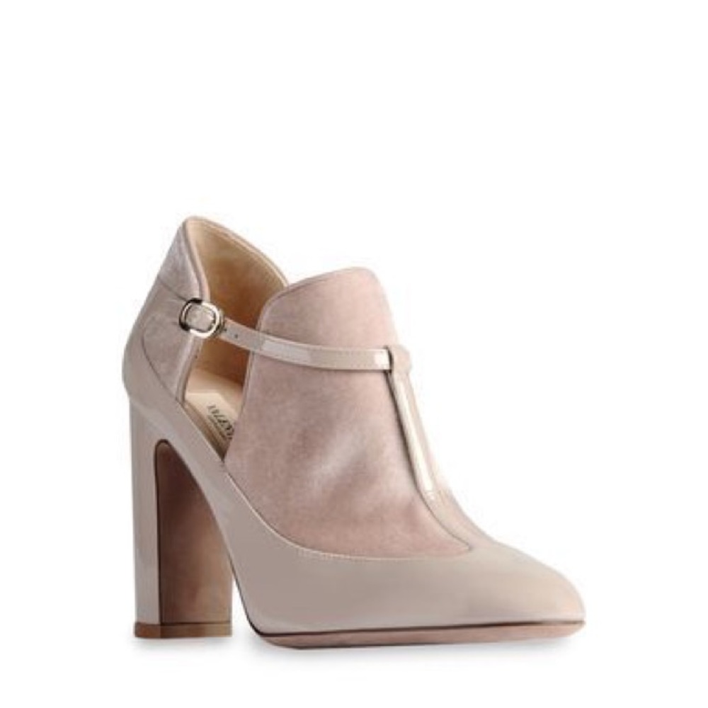 Valentino Patent/velvet T-strap block heel pump